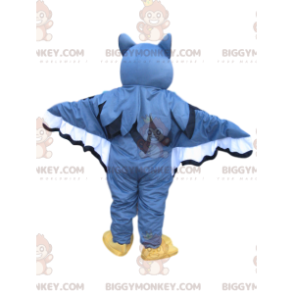 Costume de mascotte BIGGYMONKEY™ de hiboux bleu et blanc.