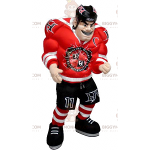Costume da mascotte uomo molto muscoloso giocatore di hockey