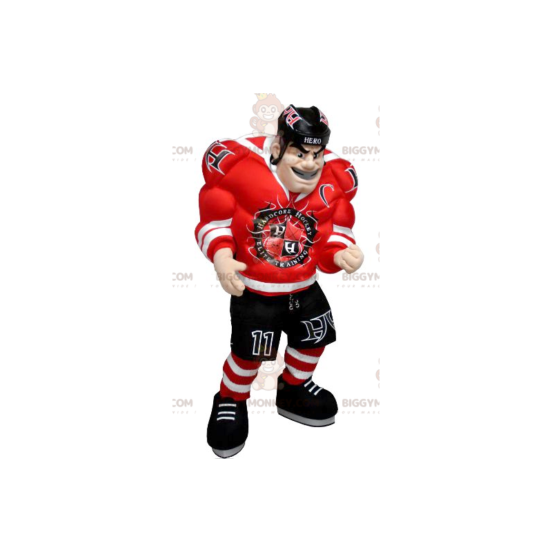 Costume da mascotte uomo molto muscoloso giocatore di hockey