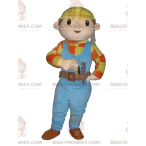 Handyman BIGGYMONKEY™ Mascot Costume with Blue Overalls and