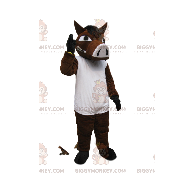 BIGGYMONKEY™ mascot costume of aggressive brown and white boar.