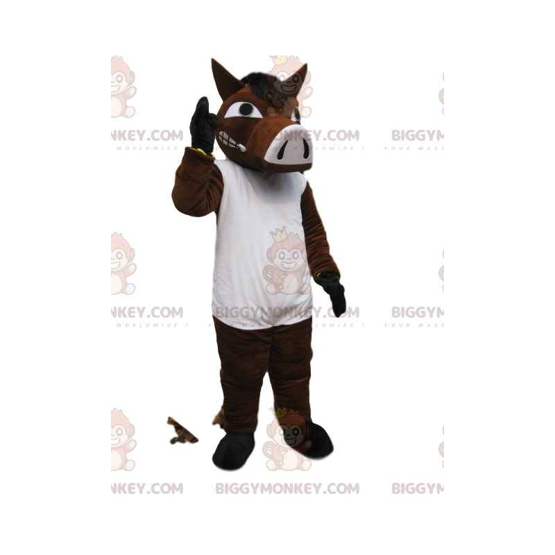 Costume de mascotte BIGGYMONKEY™ de sanglier marron et blanc