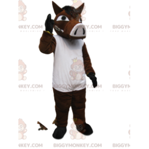 Costume de mascotte BIGGYMONKEY™ de sanglier marron et blanc