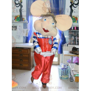 Mouse BIGGYMONKEY™ Mascot Costume In Red Overalls With Big Ears
