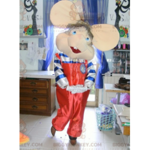 Muis BIGGYMONKEY™-mascottekostuum in rode overall met grote