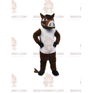 BIGGYMONKEY™ costume da mascotte di cinghiale bianco e marrone