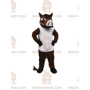 BIGGYMONKEY™ mascot costume of aggressive brown and white boar.