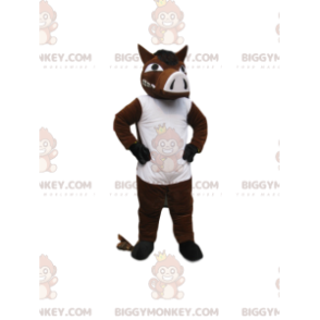 BIGGYMONKEY™ mascottekostuum van agressief bruin en wit zwijn.