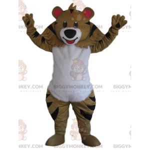 BIGGYMONKEY™ Mascot Costume of beige tiger with a beautiful