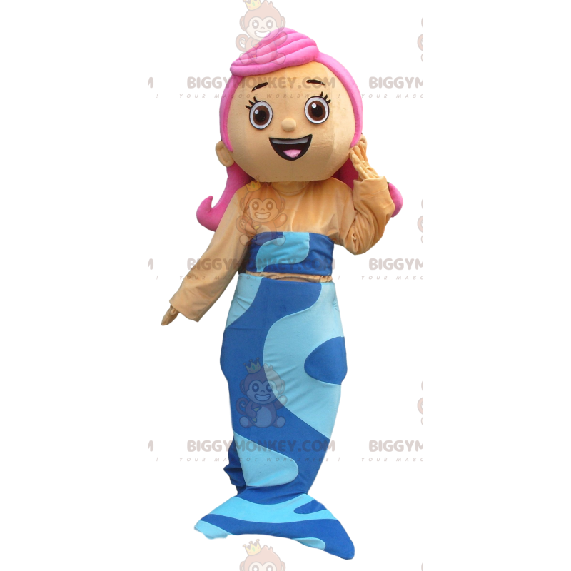 Havfrue BIGGYMONKEY™ maskotkostume med blå hale og lyserødt hår