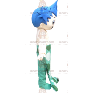Mermaid Man BIGGYMONKEY™ maskotkostume med blå hale og grønt