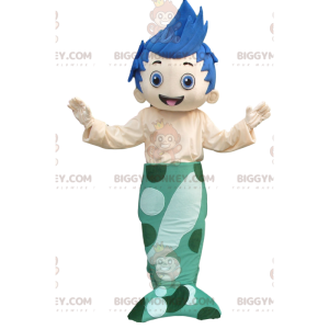 Traje de mascote Homem Sereia BIGGYMONKEY™ com cauda azul e