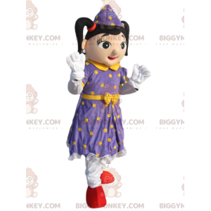 Fairy BIGGYMONKEY™ mascottekostuum met paarse jurk met gele
