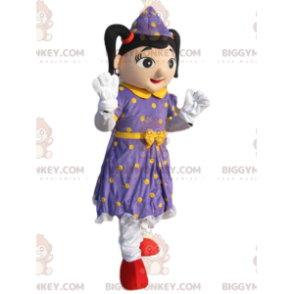 Fairy BIGGYMONKEY™ mascot costume with purple dress with yellow