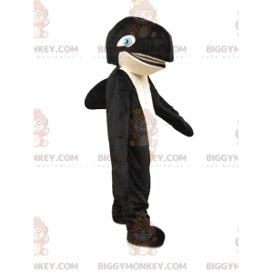Disfraz de mascota BIGGYMONKEY™ de orca blanca y negra con ojos