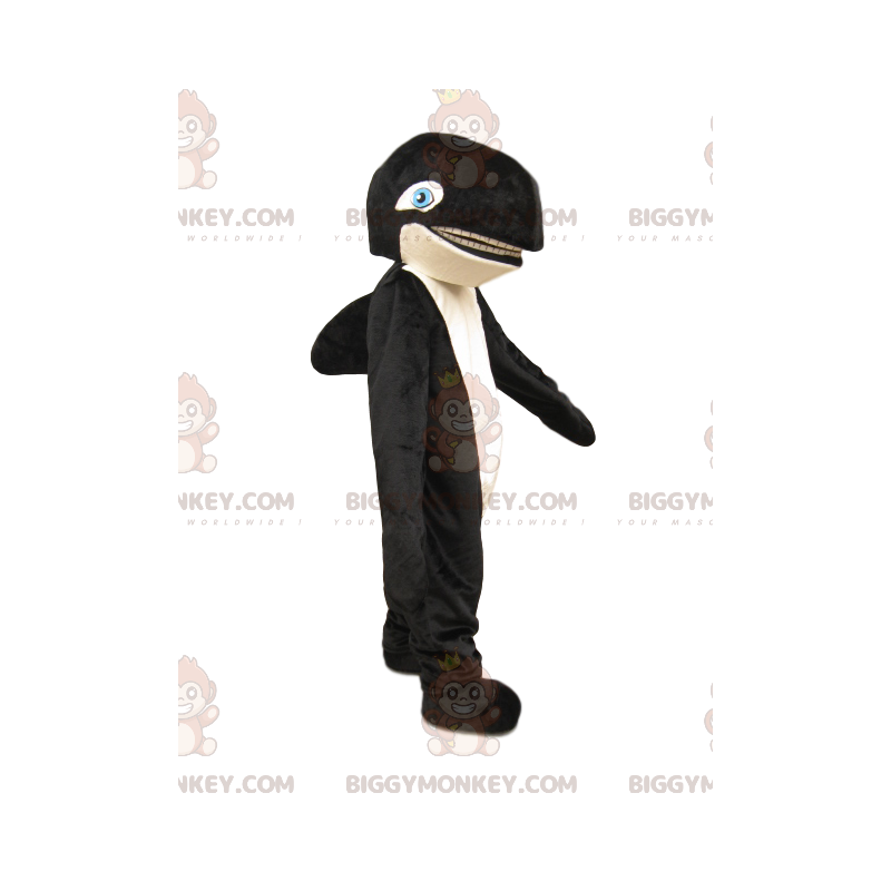 Kostým maskota BIGGYMONKEY™ černé a bílé kosatky s modrýma