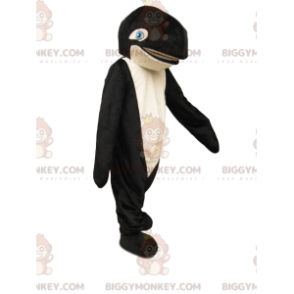 Traje de mascote BIGGYMONKEY™ de orca preta e branca com olhos