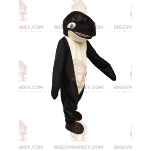 Traje de mascote BIGGYMONKEY™ de orca preta e branca com olhos