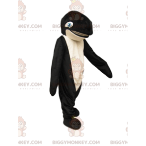 Traje de mascote BIGGYMONKEY™ de orca preta e branca com olhos