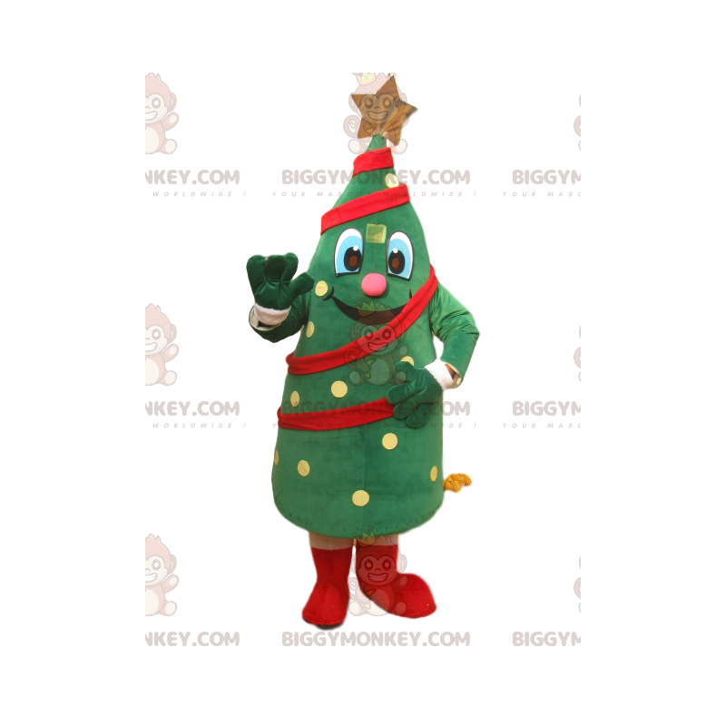 BIGGYMONKEY™ Cheerful Christmas Tree Mascot Costume with Gold