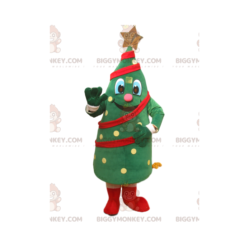 Traje de mascote de árvore de Natal alegre BIGGYMONKEY™ com