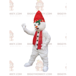 BIGGYMONKEY™ Schneemann-Maskottchen-Kostüm mit Hut und rotem