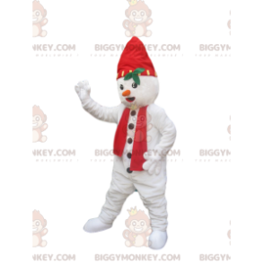 BIGGYMONKEY™ Snowman Mascot Costume with Hat and Red Scarf –