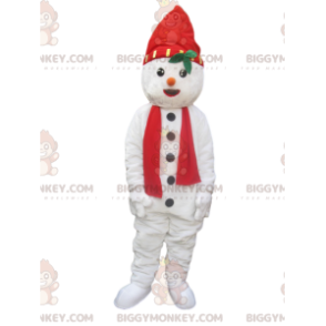 Kostým maskota sněhuláka BIGGYMONKEY™ s kloboukem a červeným