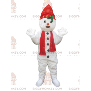 BIGGYMONKEY™ Snowman Mascot Costume with Hat and Red Scarf –