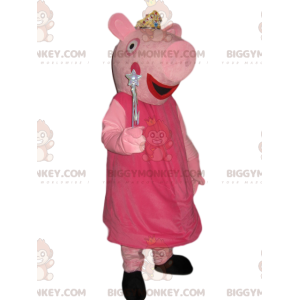 Traje de mascote Peppa Pig BIGGYMONKEY™ com coroa de prata e