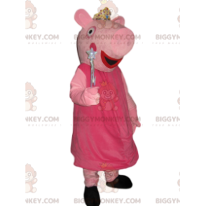 Kostium maskotki Świnka Peppa BIGGYMONKEY™ ze srebrną koroną i