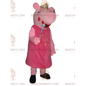 Kostium maskotki Świnka Peppa BIGGYMONKEY™ ze srebrną koroną i