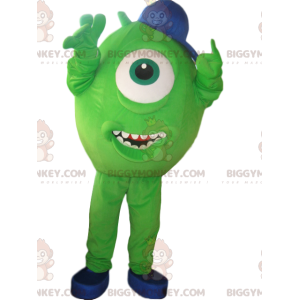 Traje de mascote BIGGYMONKEY™ Ciclope verde com gorro azul –