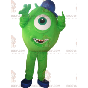 Kostým BIGGYMONKEY™ maskot Zelený Cyclops s modrou čepicí –