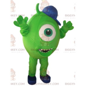 Disfraz de mascota BIGGYMONKEY™ Cíclope verde con gorra azul -