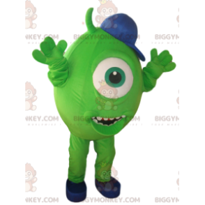 Traje de mascote BIGGYMONKEY™ Ciclope verde com gorro azul –