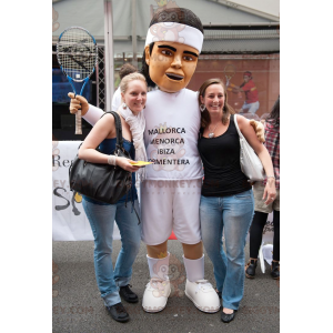 Kostým maskota sportovního tenisty BIGGYMONKEY™ v bílých šatech