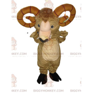 BIGGYMONKEY™ Mascot Costume of beige ram with towering brown