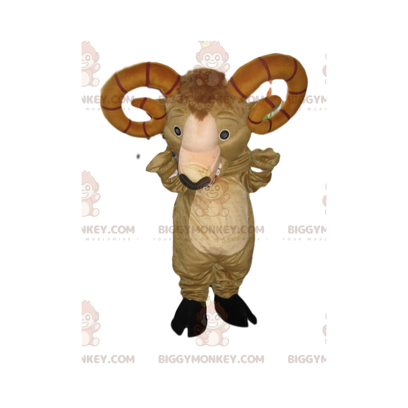 BIGGYMONKEY™ Mascot Costume of beige ram with towering brown