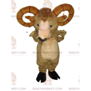 BIGGYMONKEY™ Mascot Costume of beige ram with towering brown