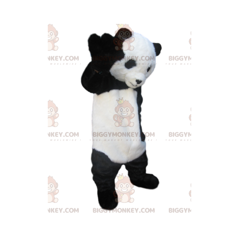 BIGGYMONKEY™ costume mascotte di panda bianco e nero con uno