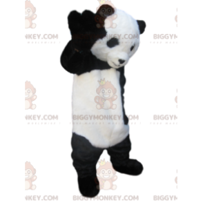 BIGGYMONKEY™ costume mascotte di panda bianco e nero con uno