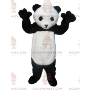 Traje de mascote BIGGYMONKEY™ de panda preto e branco com um