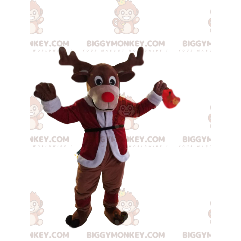 BIGGYMONKEY™ Rendier-mascottekostuum met mooie rode neus -