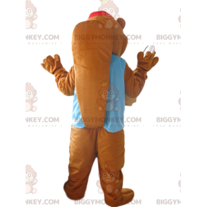 BIGGYMONKEY™ Braunes Biber-Maskottchen-Kostüm mit blauer Jacke