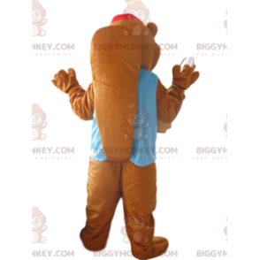 BIGGYMONKEY™ Braunes Biber-Maskottchen-Kostüm mit blauer Jacke