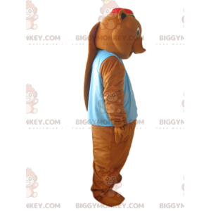 Kostým maskota BIGGYMONKEY™ hnědého bobra s modrou bundou a