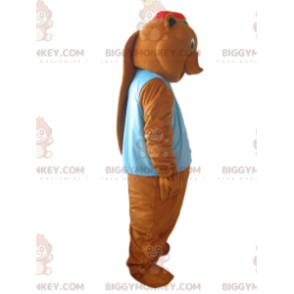 Traje de mascote de castor marrom BIGGYMONKEY™ com jaqueta azul