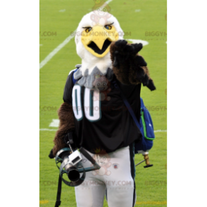 Traje de mascote BIGGYMONKEY™ de águia marrom e branca em