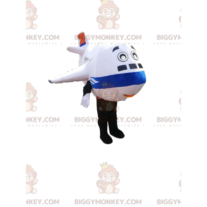 White and Blue Airplane BIGGYMONKEY™ Mascot Costume. airplane
